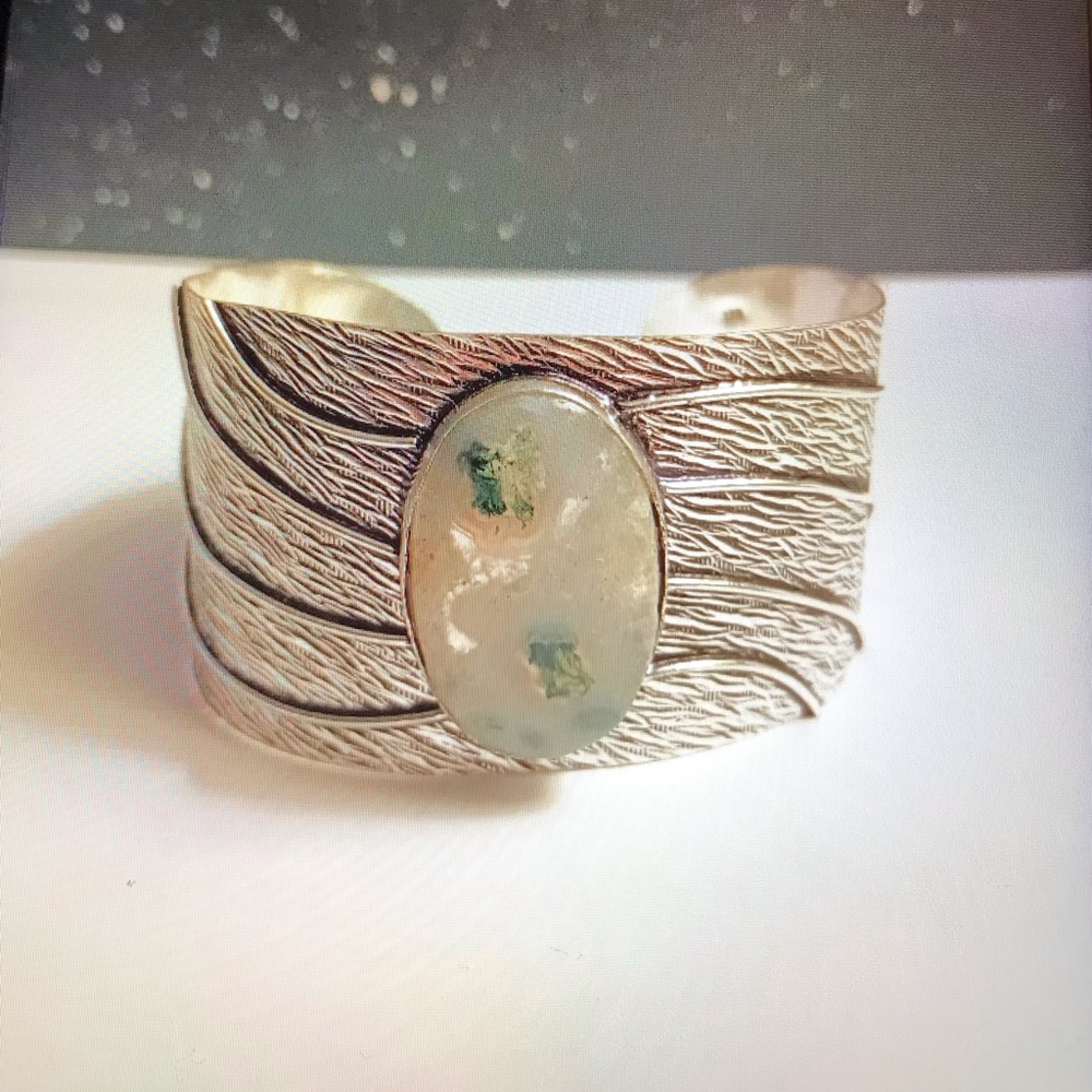 Moss Opal 925 Sterling Silver Cuff Bracelet